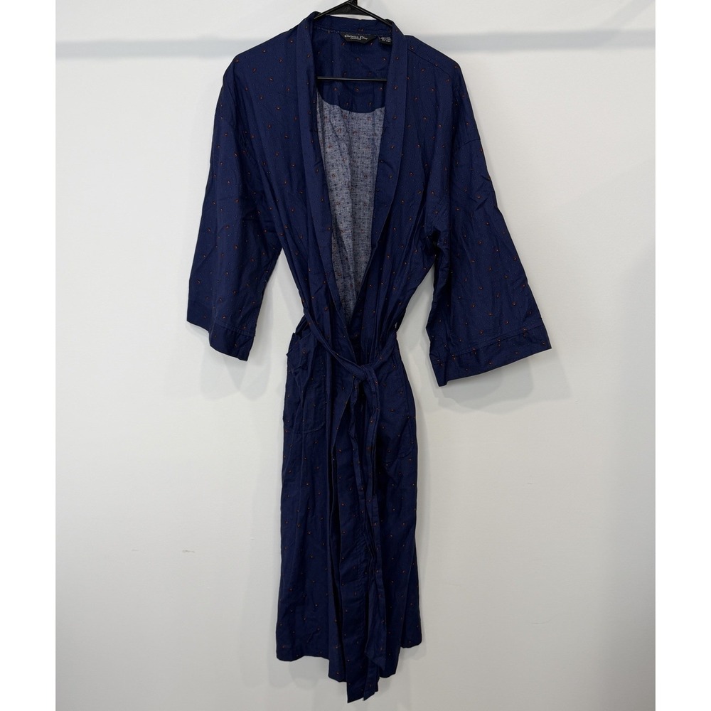 Vintage Christian Dior Monsieur Navy Cotton Kimono Lounge Robe One Size